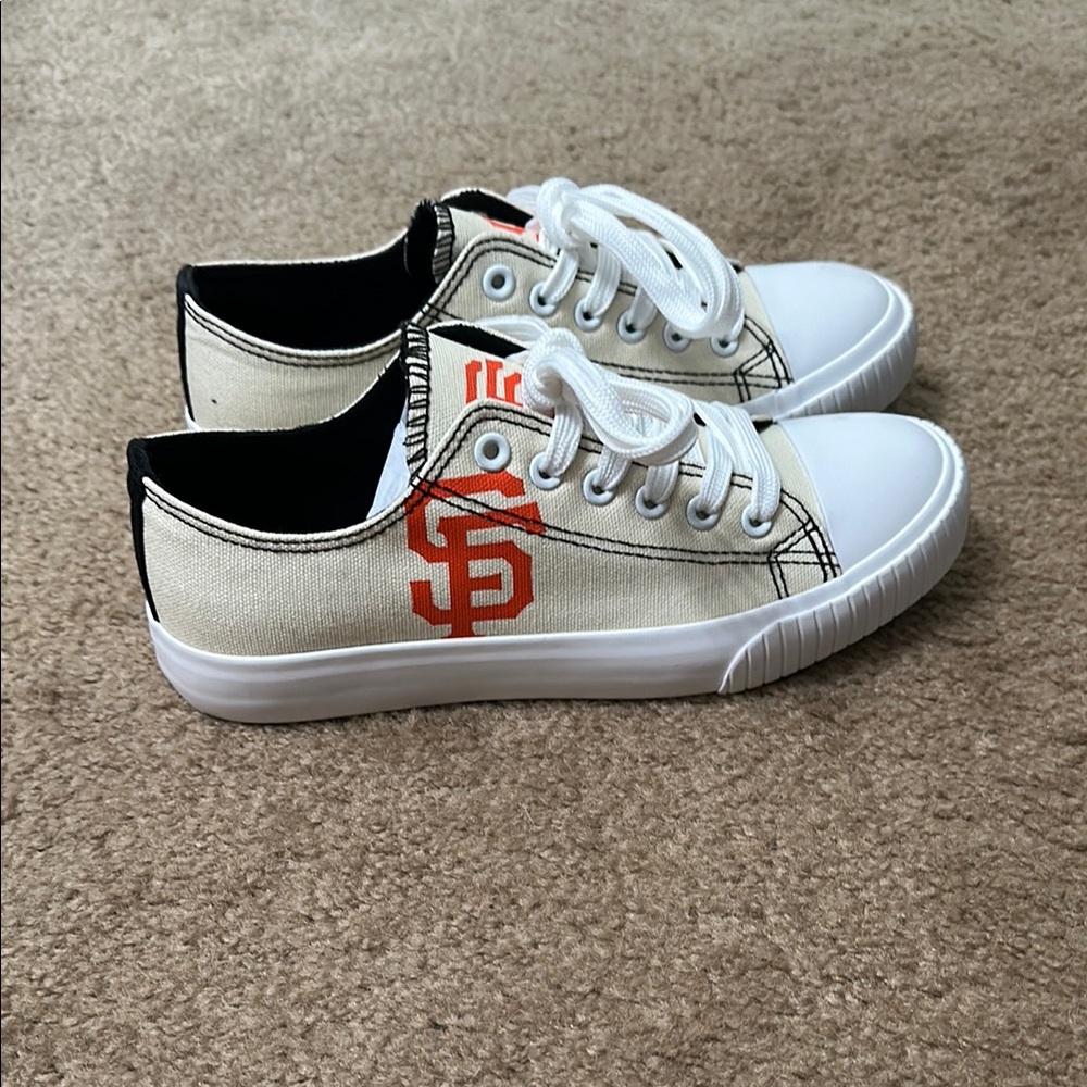 White and Black Canvas Sneakers with SF Giants Logo